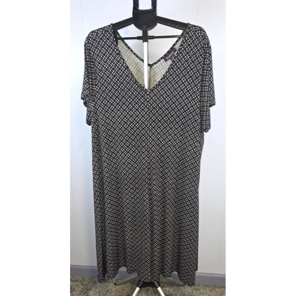 Roaman's Black White Slinky Dress Size 2X 26/28 V-neck Knee Length